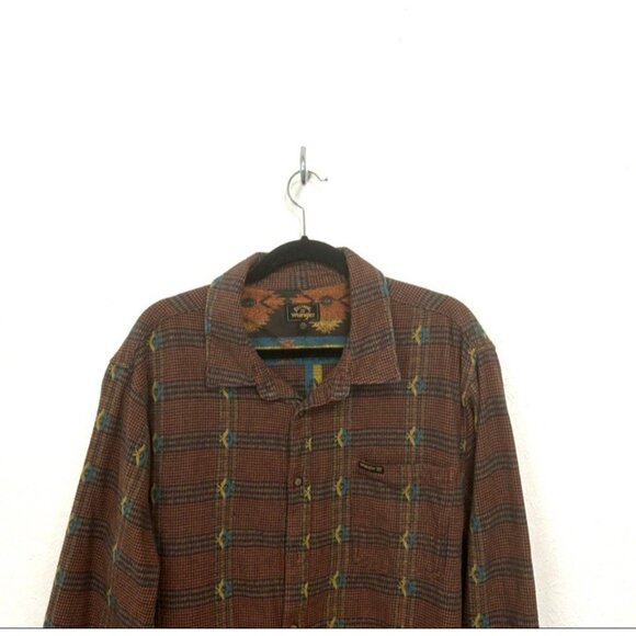 Wrangler X Billabong Western Flannel Shacket Shirt XXL Brown Aztec Southwest - Picture 5 of 8